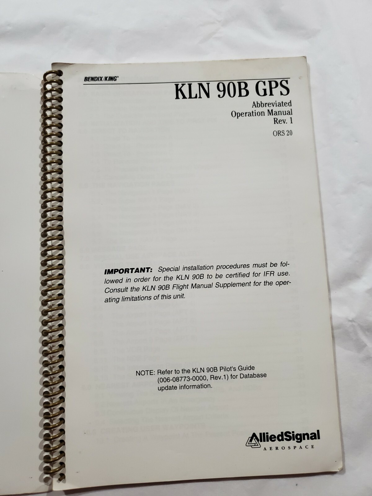 King KLN-90B GPS Abbreviated Operation Manual