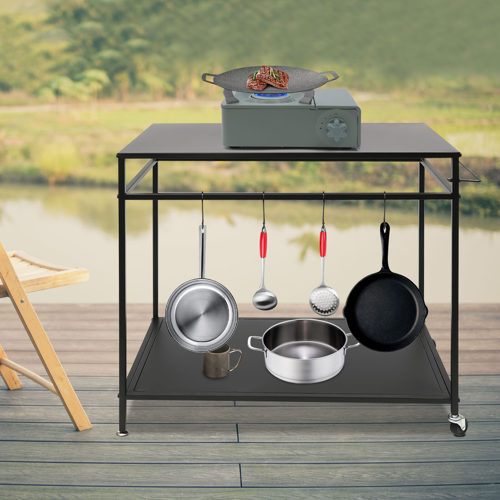 Kitchen Prep Table BBQ Grill Bar Cart Outdoor Griddle Cooking Stainless Steel US