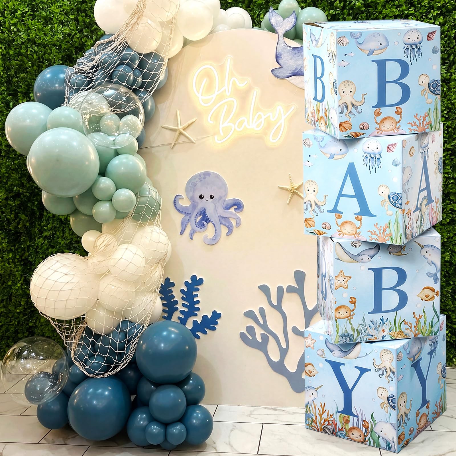 4 PCS Ocean Animal Baby Shower Boxes With Letters Centerpiece Backdrop