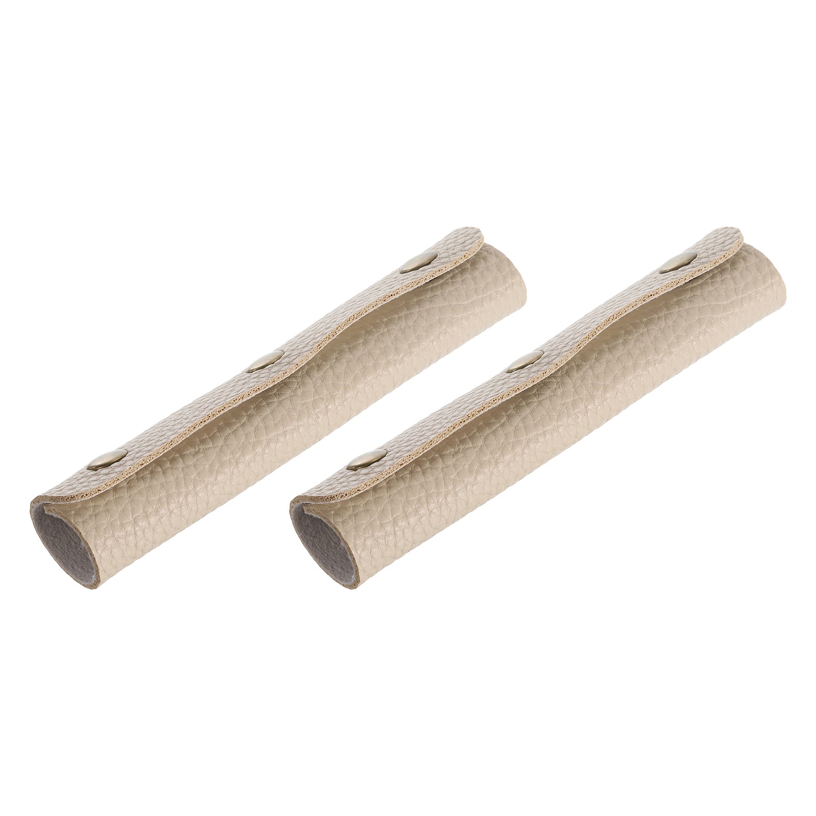 2Pcs PU Leather Luggage Handbag Handle Wrap Covers 3 Clasps (Beige)
