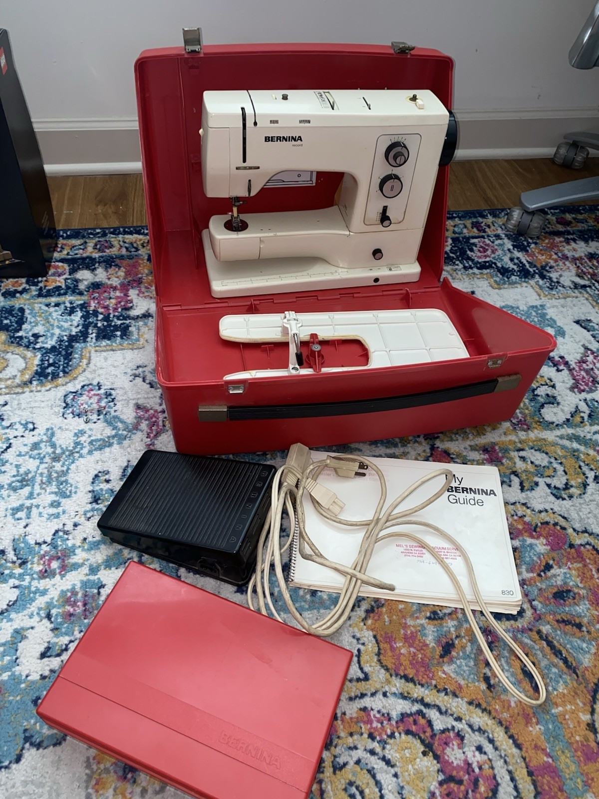 Beautiful BERNINA 830 record sewing machine w/ case, table, feet, and more