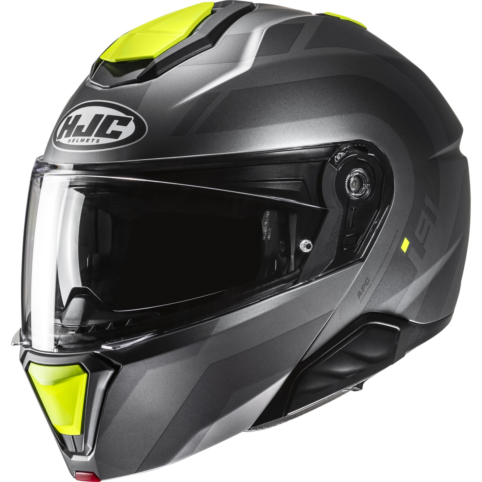 Motorcycle Helmet XXL-HJC i91 Arven-Touring Flip-Up Helmet Anthracite Fluo Yellow Matt