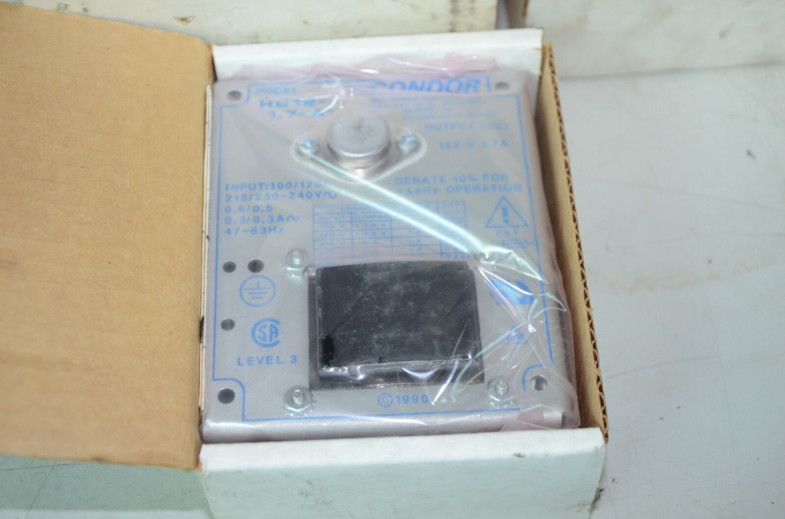 Condor HB12-1.7-A 12 Volt 1.7 Amp Power Supply New Open Box