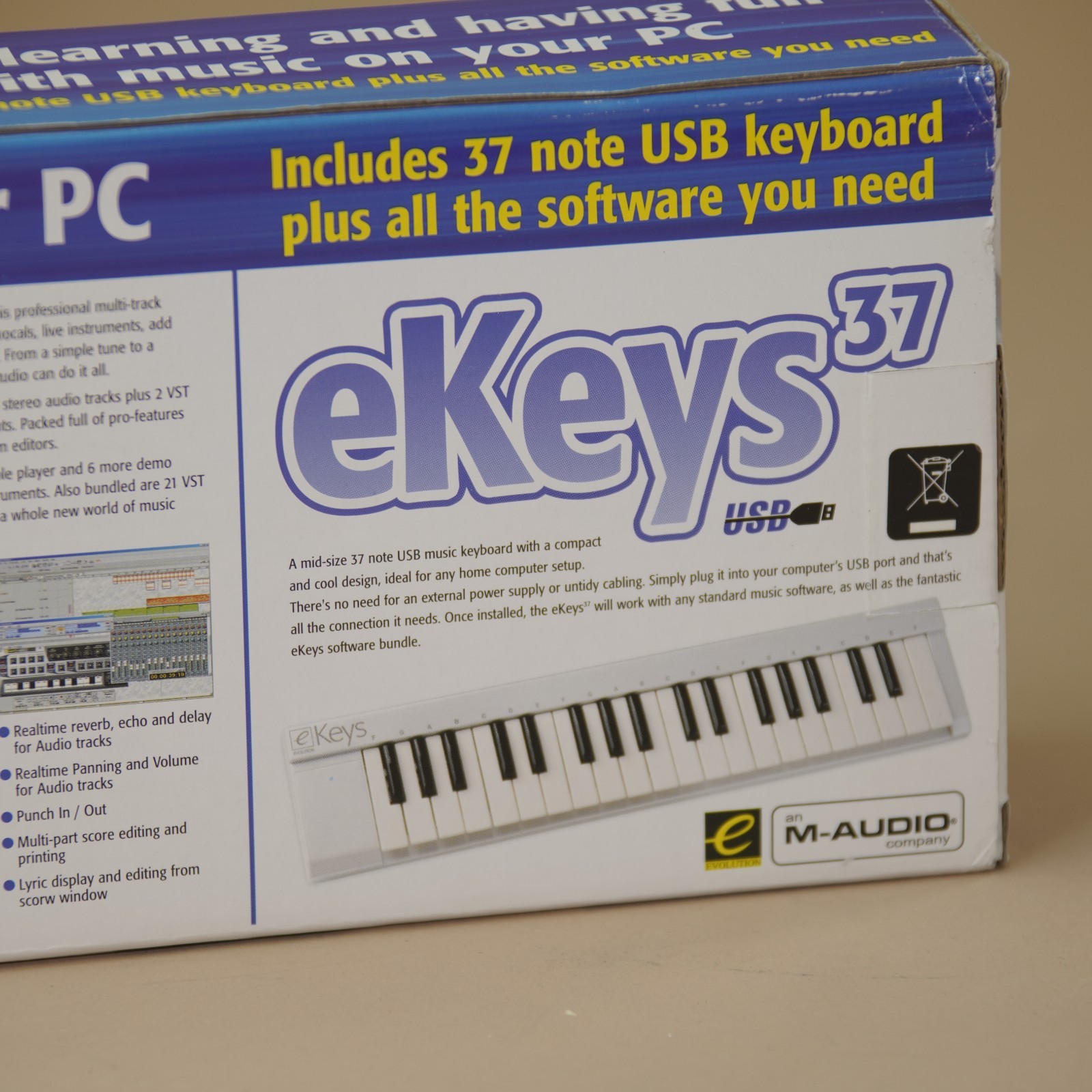 M - Audio Evolution eKeys 37 Musical Keyboard USB Excellent Test with Software!!
