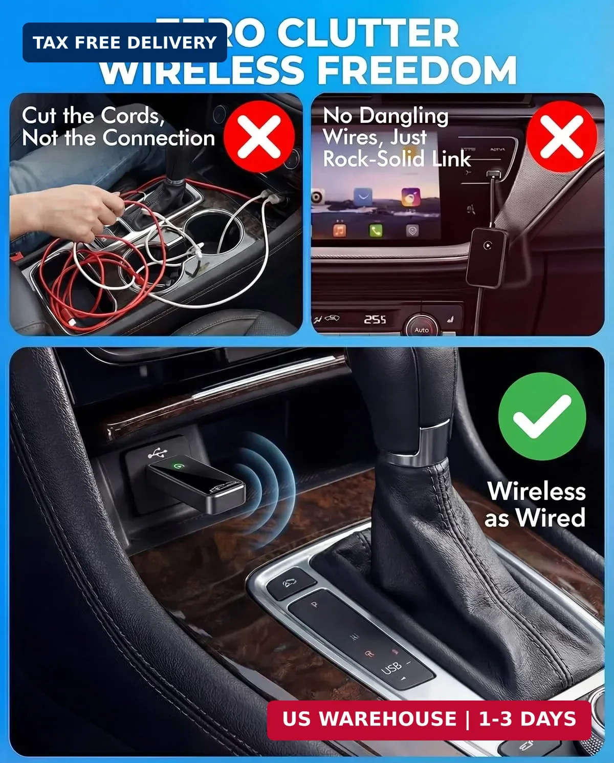 Wireless CarPlay Adapter for Apple iPhone - Converts Factory Wired CarPlay to Wi