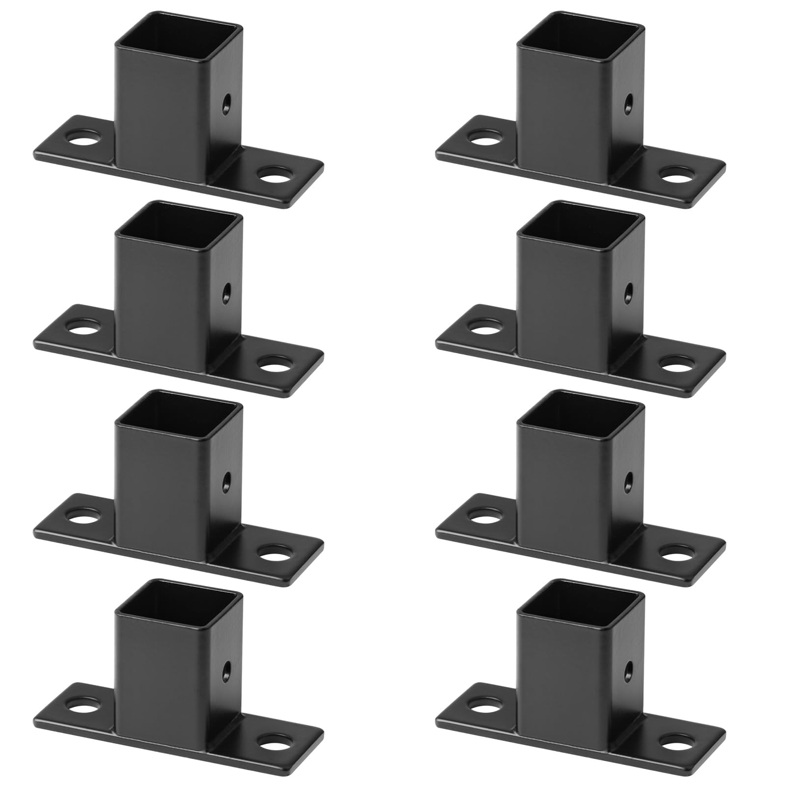 8 Pack 1" Black Square Tube Fittings - 1 Way Plate Flange Base for Fence Rail