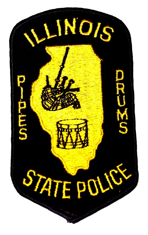 ILLINOIS STATE POLICE – PIPES & DRUMS – IL Police Patch STATE SHAPE OUTLINE 4S