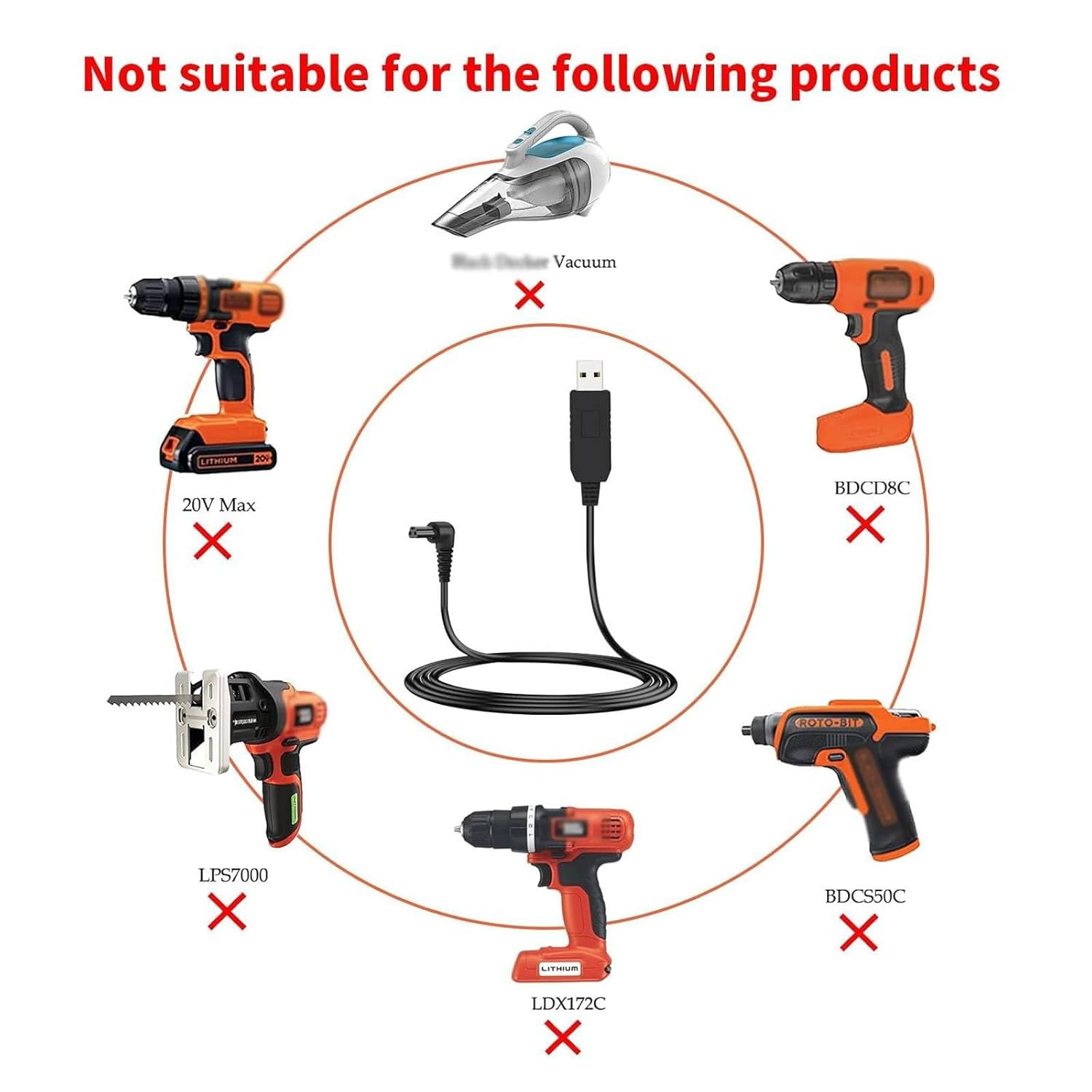 Black & Decker Cordless Screwdriver Replacement Charger Cord for LI2000 LI3100
