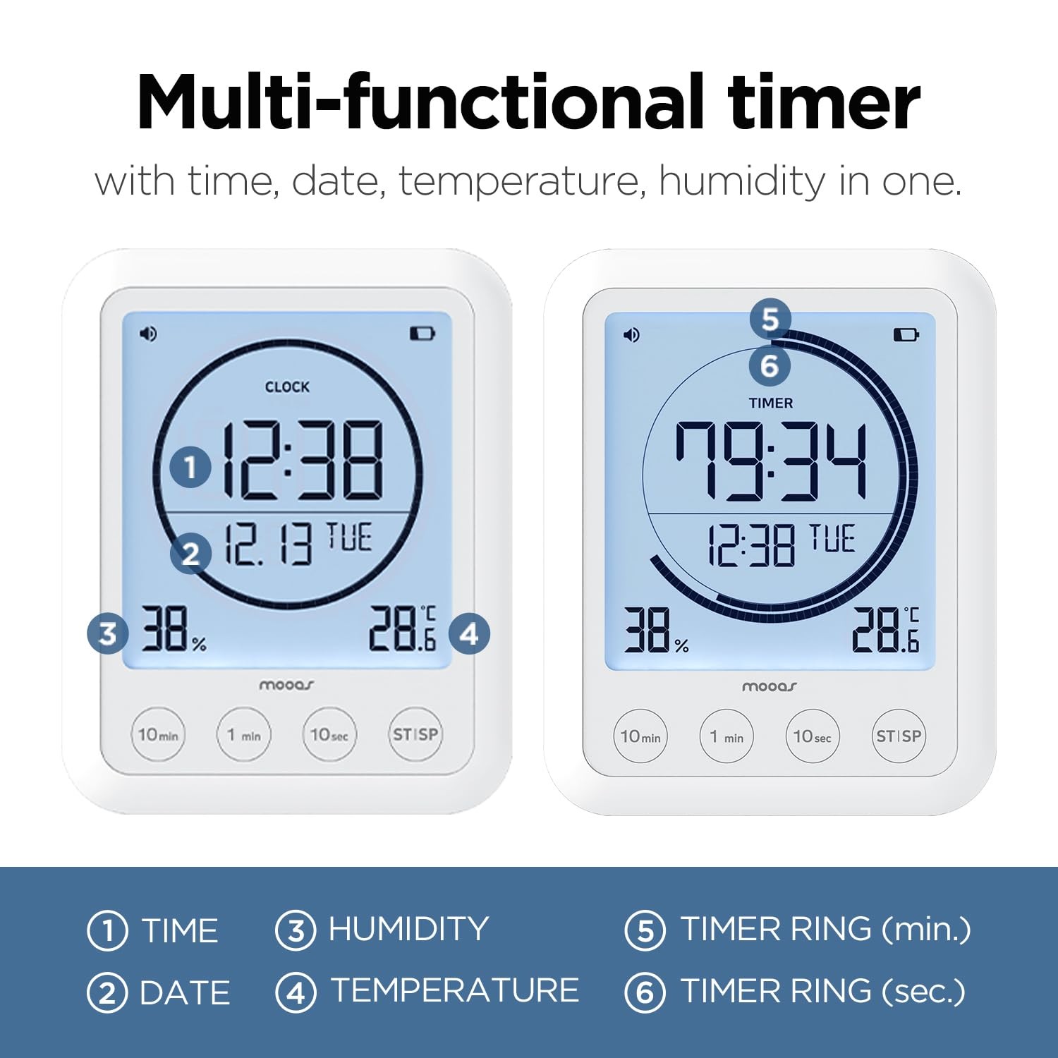 mooas Visual Shower Clock Digital Bathroom Shower Clock Waterproof Shower Tim...