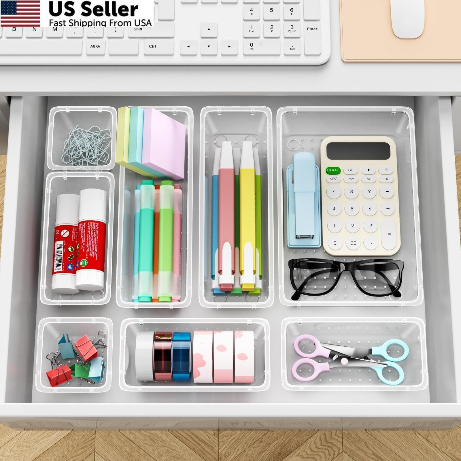ElegantArray 12 PCS Drawer Organizer Set, 4 Sizes Tool Storage 12 Pcs, Milky
