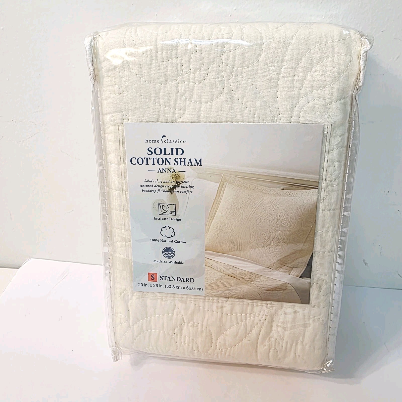 Home Classics Anna Solid Ivory Sham Quilted Cotton Intricate Design 20x26