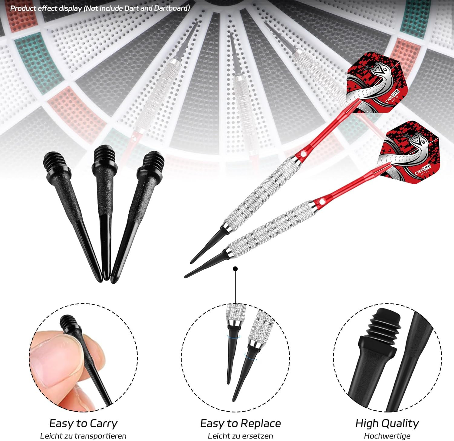 2BA Thread Plastic Tip Dart Points 1000 Pack,Darts Soft Tip,Soft Dart Tips Set,