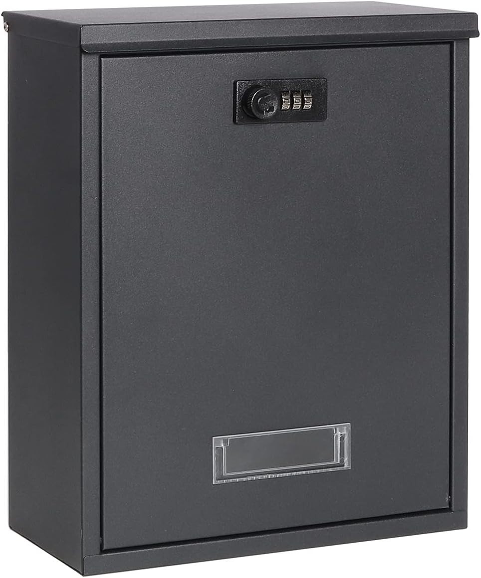Locking Mailbox Wall Mount Combination Lock Drop Box Large Capacity with Galv...