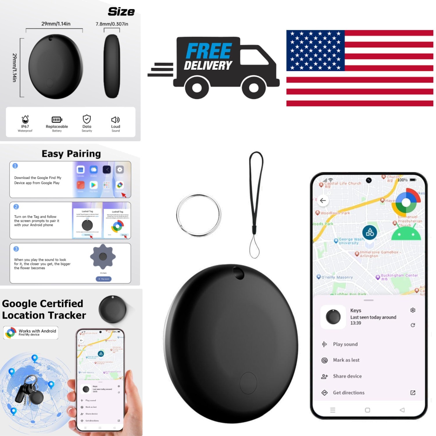 Compact Bluetooth Tracker for Luggage and Keys Long Battery Life  Waterproof