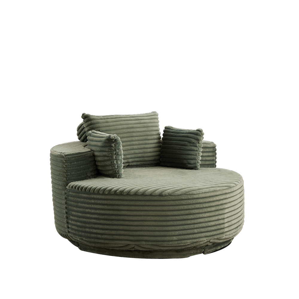 Green Corduroy Swivel Chair, 360° Rotation Foam Sleeper Sofa for Living Room