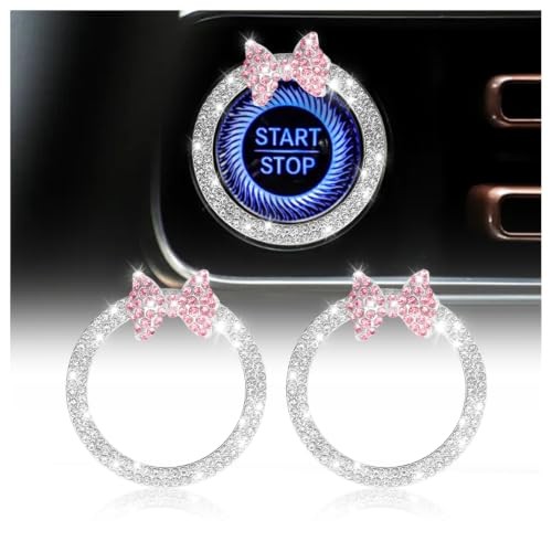 2PCS Pink Bow Car Push to Start Button Cover,Car Engine Start Button Cover |