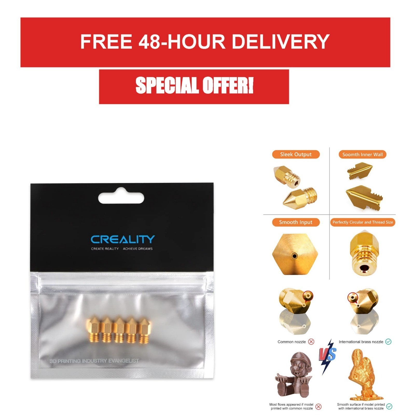 Creality 3D Printer Ender 3 0.4mm Brass Hotend Nozzles 5PCS