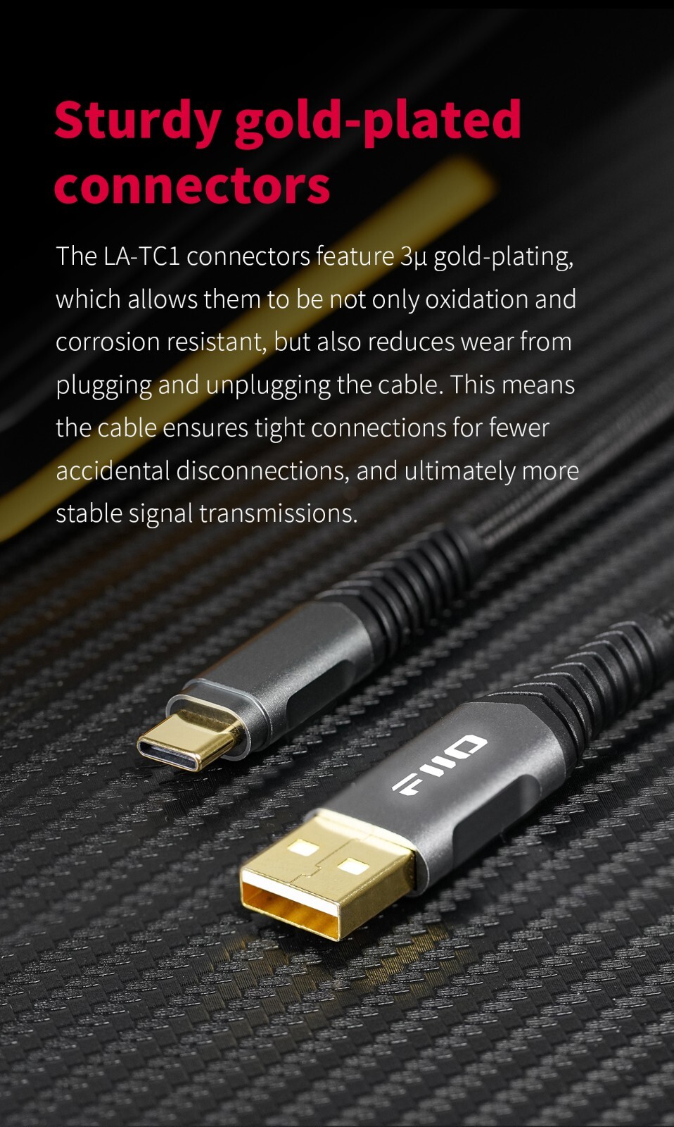 FiiO Gold-Plated LA-TC1 USB-A to USB-C Charging/Data Cable For DAC/AMP, PC