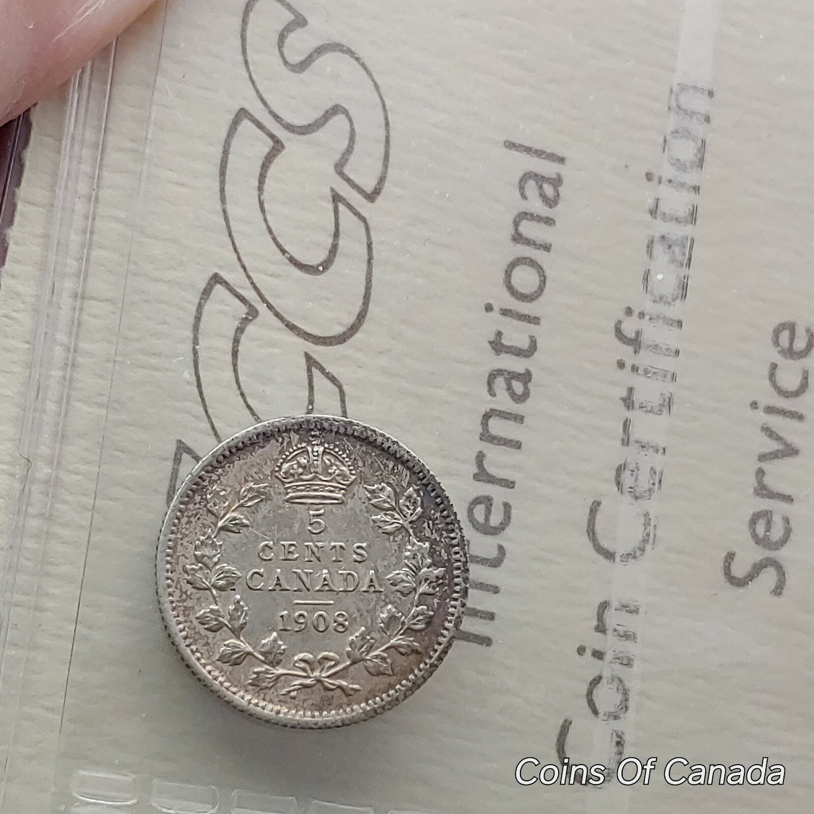 1908 Canada 5 Cent Coin - Old Graded ICCS AU-50 Large 8 Variety #coinsofcanada