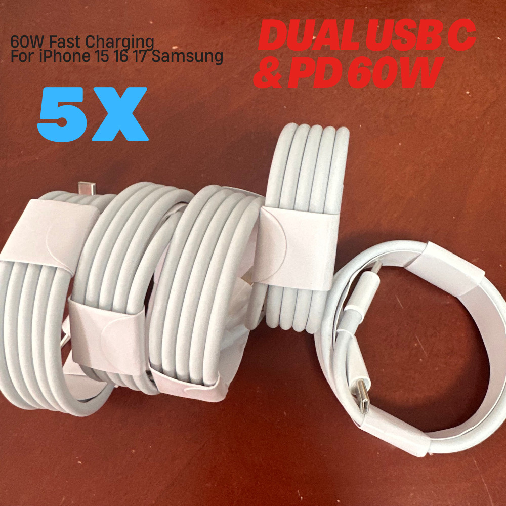 Lot of 5X 60W USB C to USB C Cable PD Type C Fast Charging for iPhone 15 16e 17