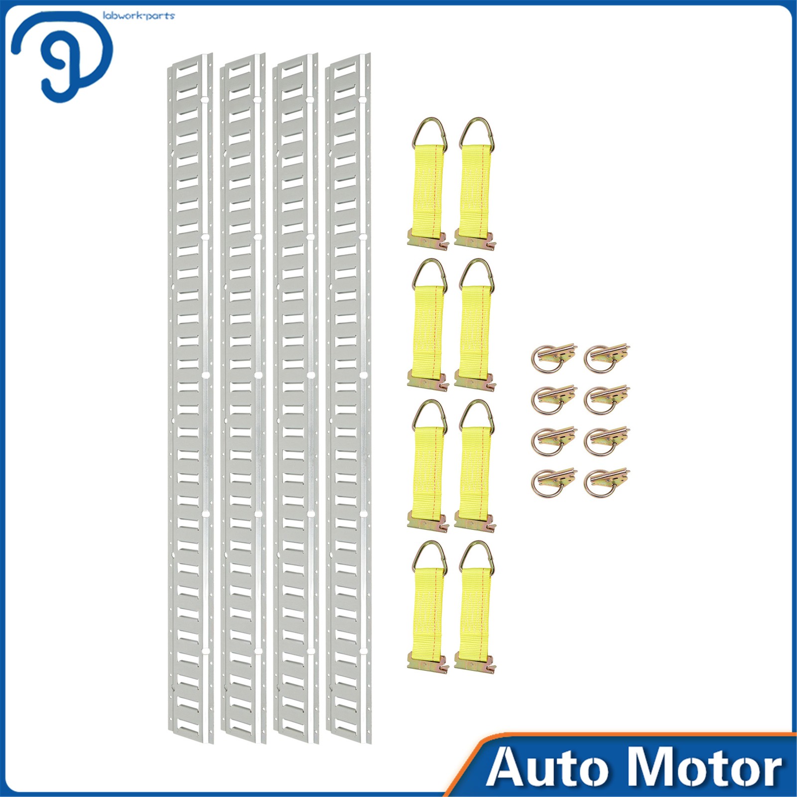 20 Pieces E-Track Tie Down Kit - 4×5' E Track Rails 8×O Rings 8×Rope Tie Offs