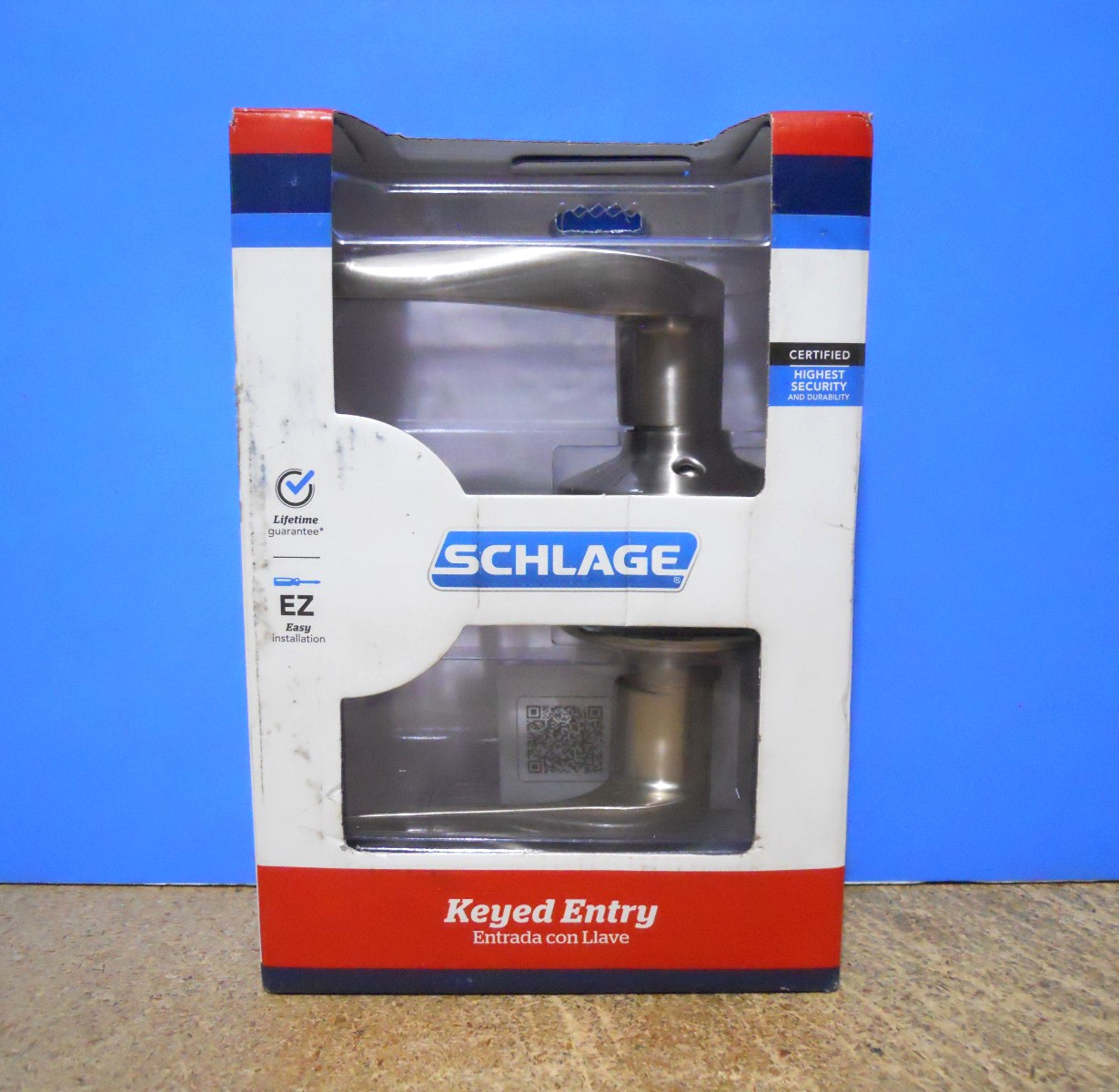 Schlage Sacramento Keyed Entry Door Lever Handle Lock Satin Nickel F51 V SAC 619