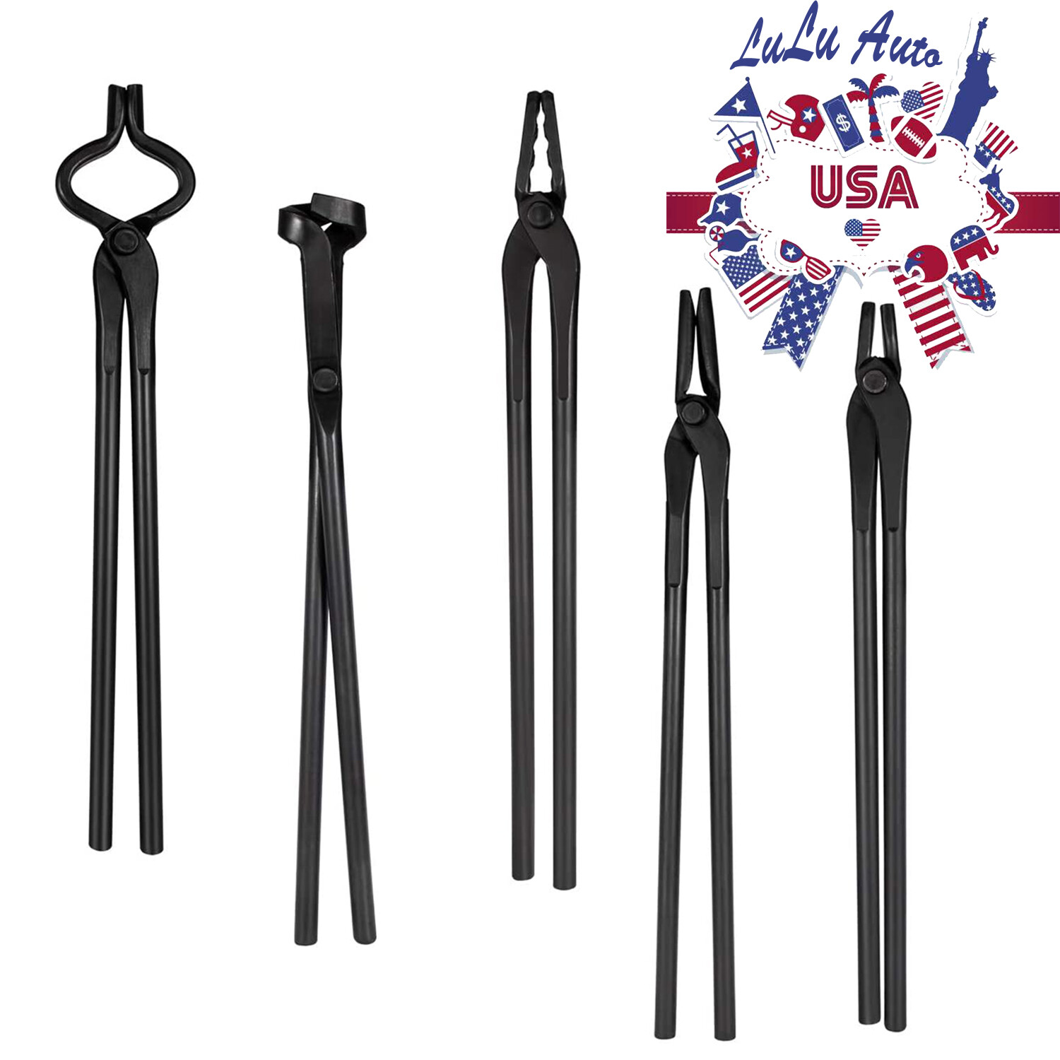 5PC Knife Making Blacksmith Tongs Bladesmith Hand Tool Set Anvil Vise Forge Flat