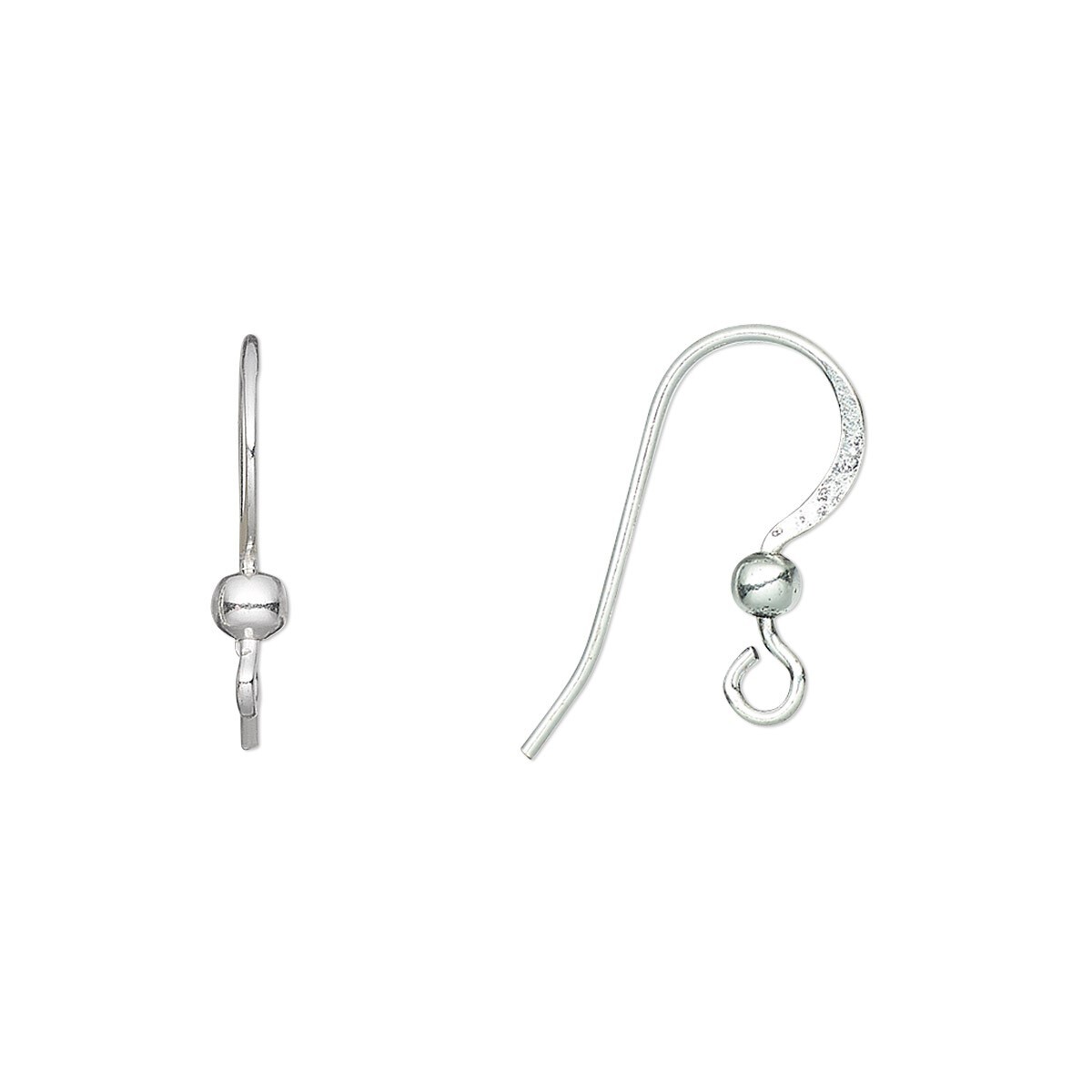 Silver Plated Copper 17mm Fishhook Ear Wires with 3mm Ball & Open Loop, 10 Pairs
