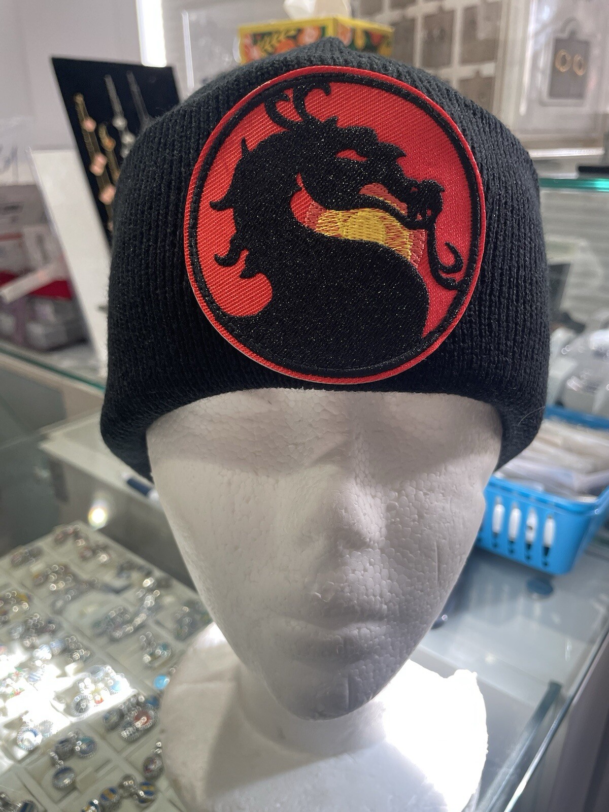 Black Mortal Kombat Large Logo Embroidered Beanie Skull Cap Hat