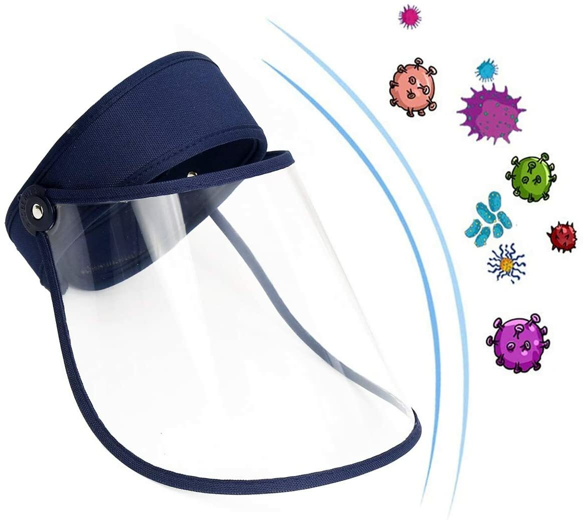 Adjustable & Reusable Face Shield with Headband Clear Visor Navy Blue 2 Pack