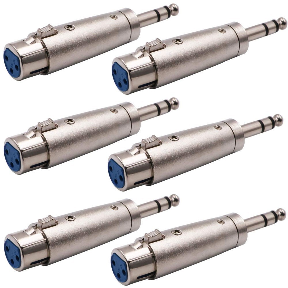 6 Pcs 3-Pin XLR Female to 1/4" 6.35mm Stereo Male Mic Audio Adapter Converter