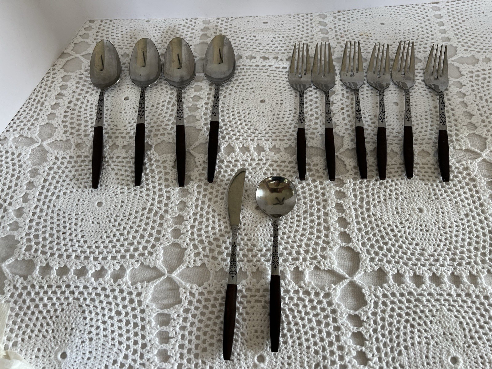 Interpur  Stainless Brown Wood Handle 12 pcs MCM Flatware