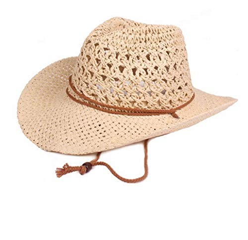 Men Cowboy Sun Hat Foldable Straw Hat Classic Western Newsboy One Size A-beige