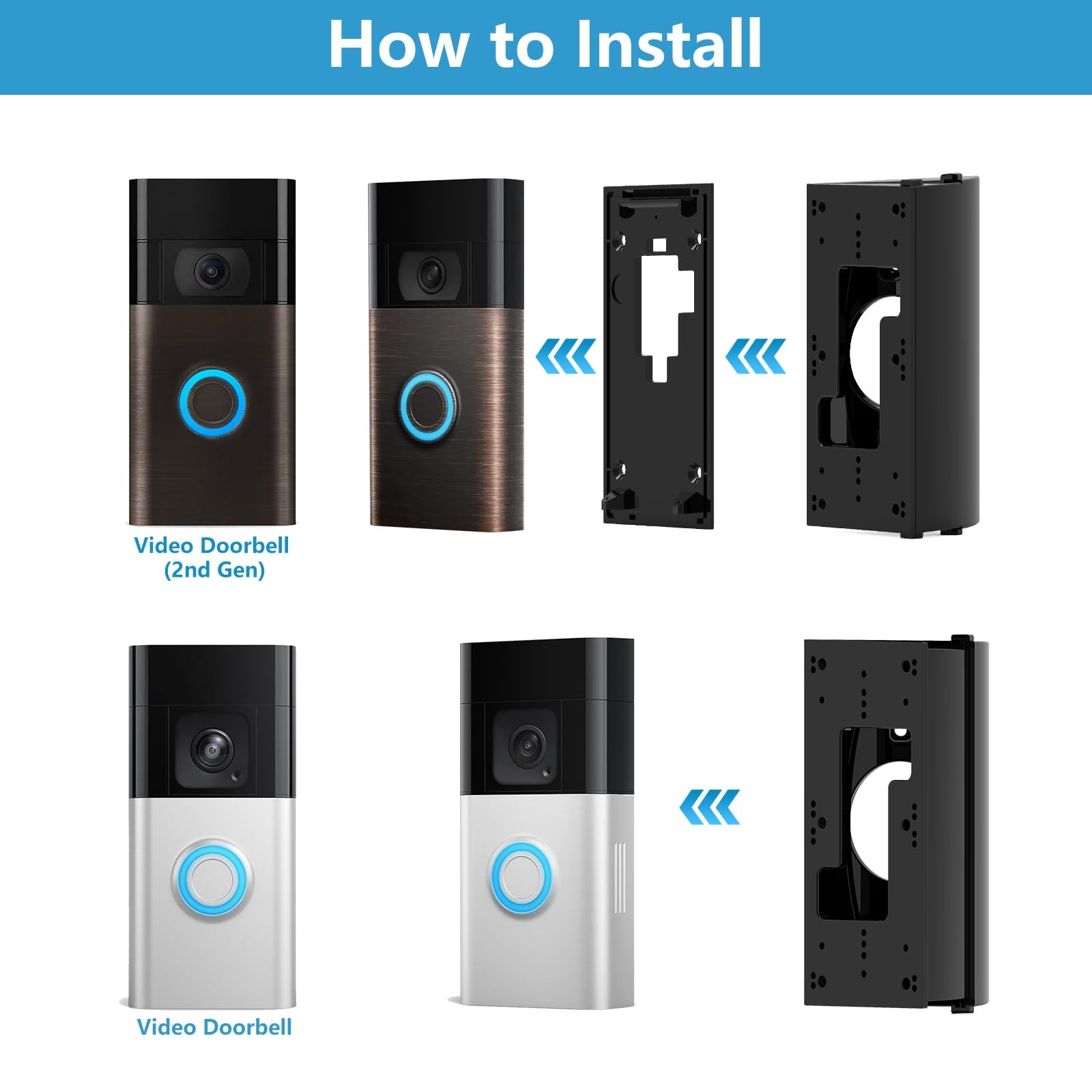 Adjustable 30 to 55 Degree Doorbell Angle Mount Compatible with Most Video Do...