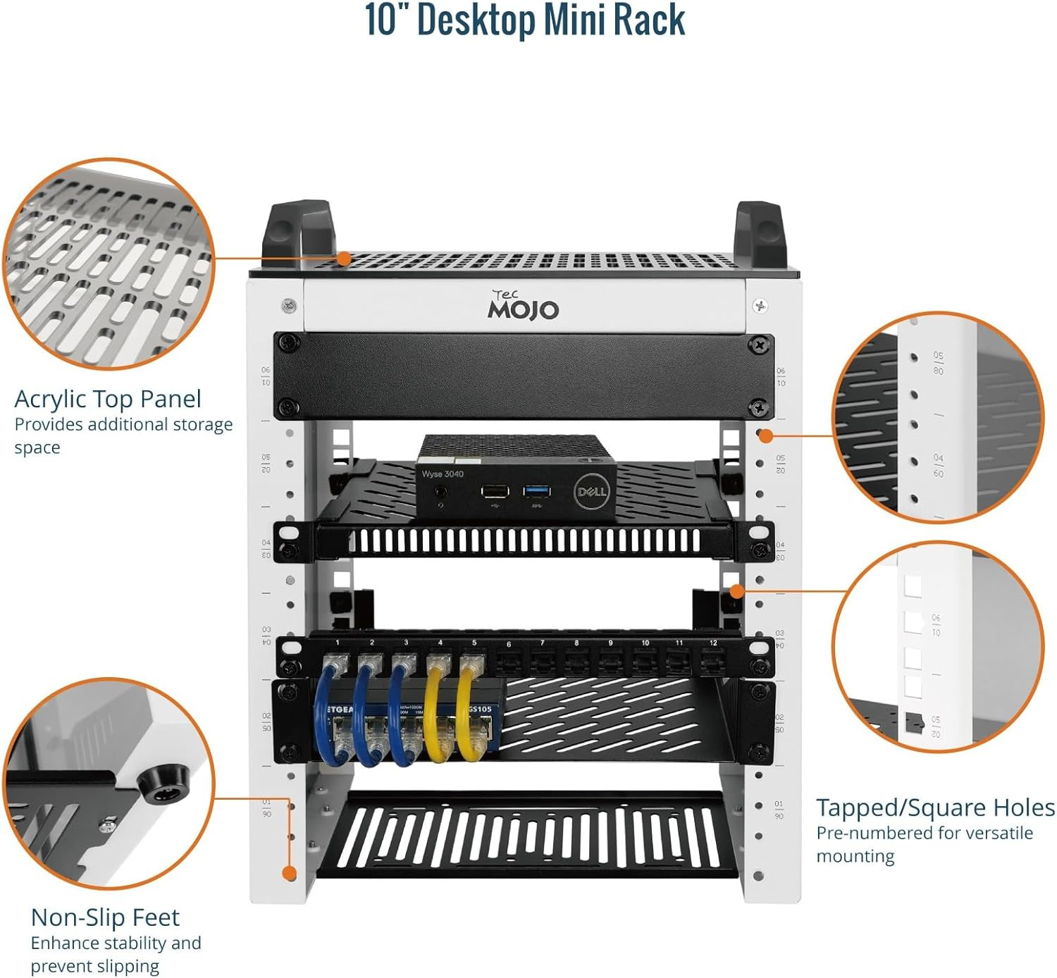 6U Network Rack, 10 Inch Mini Server Rack with 2 Side Translucent Panels & 2 Top