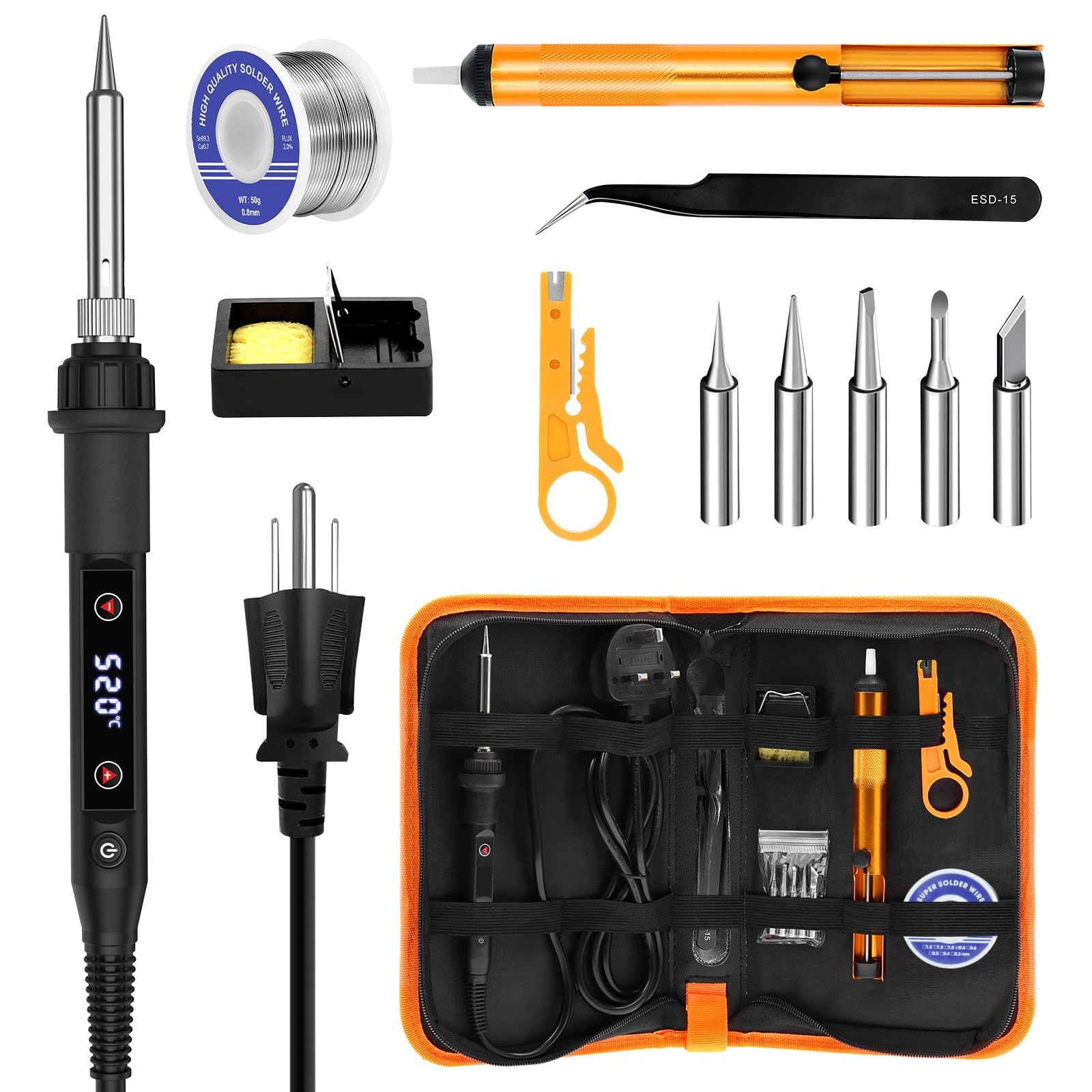 Soldering Iron Kit 80W LED Soldering Gun Adjustable Temp 356-968℉ 15s Fast He...