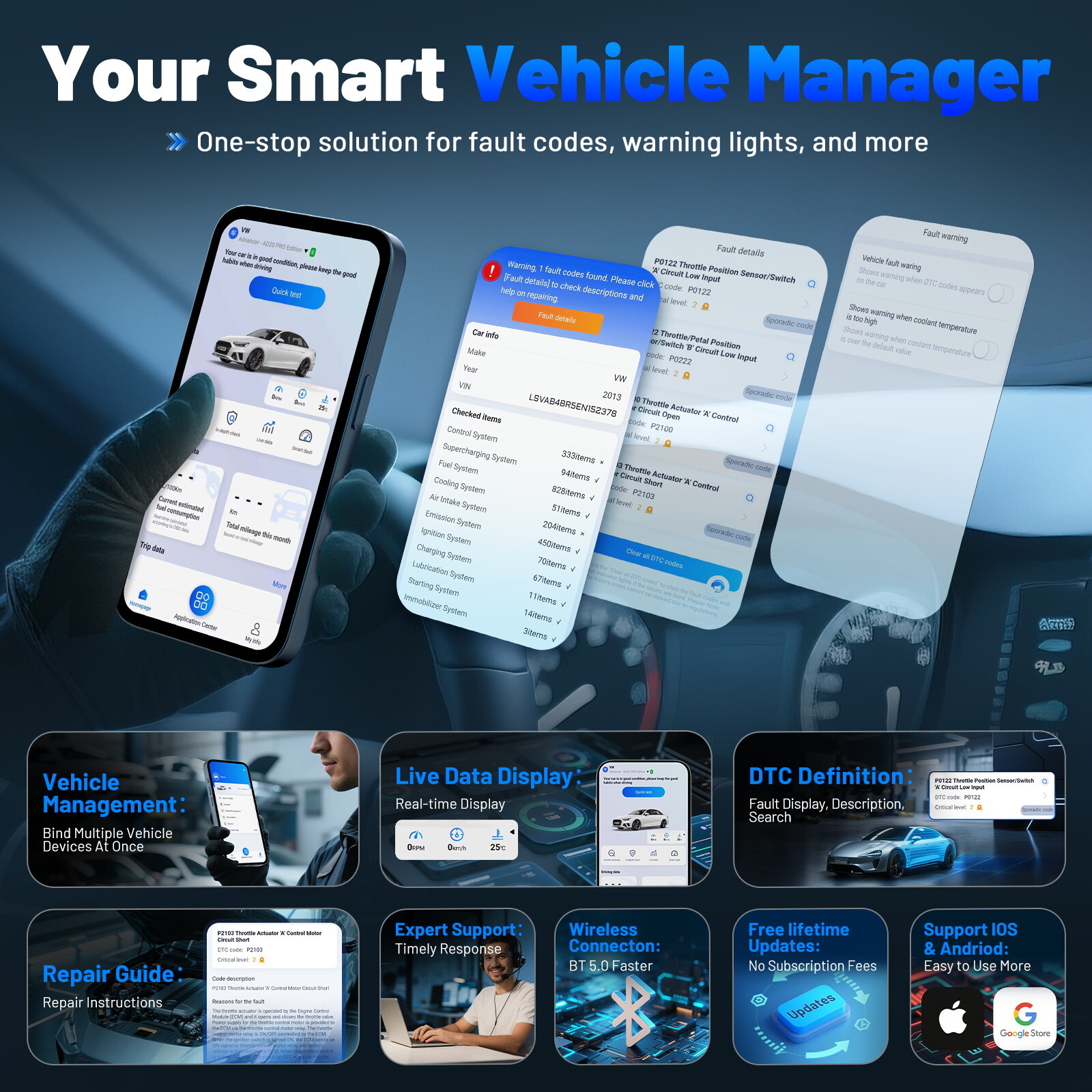 XTOOL AD20 Pro BT OBD2 Scanner Code Reader All System Diagnostic Tool AI-Assist