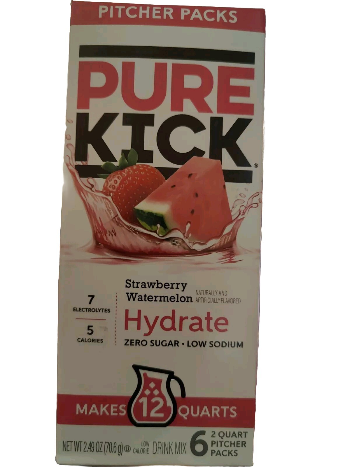 Pure Kick Hydrate Pitcher Packs Strawberry Watermelon 12 Quarts No Sugar BB 7/25