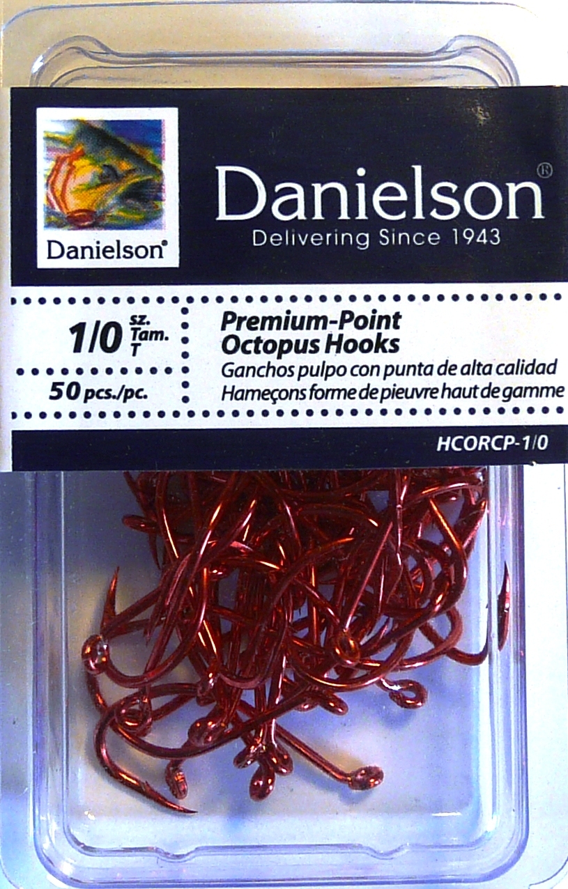 100 Danielson HCORCP Red Chrome Octopus Fish Fishing Hooks size 1/0 -100 Hooks
