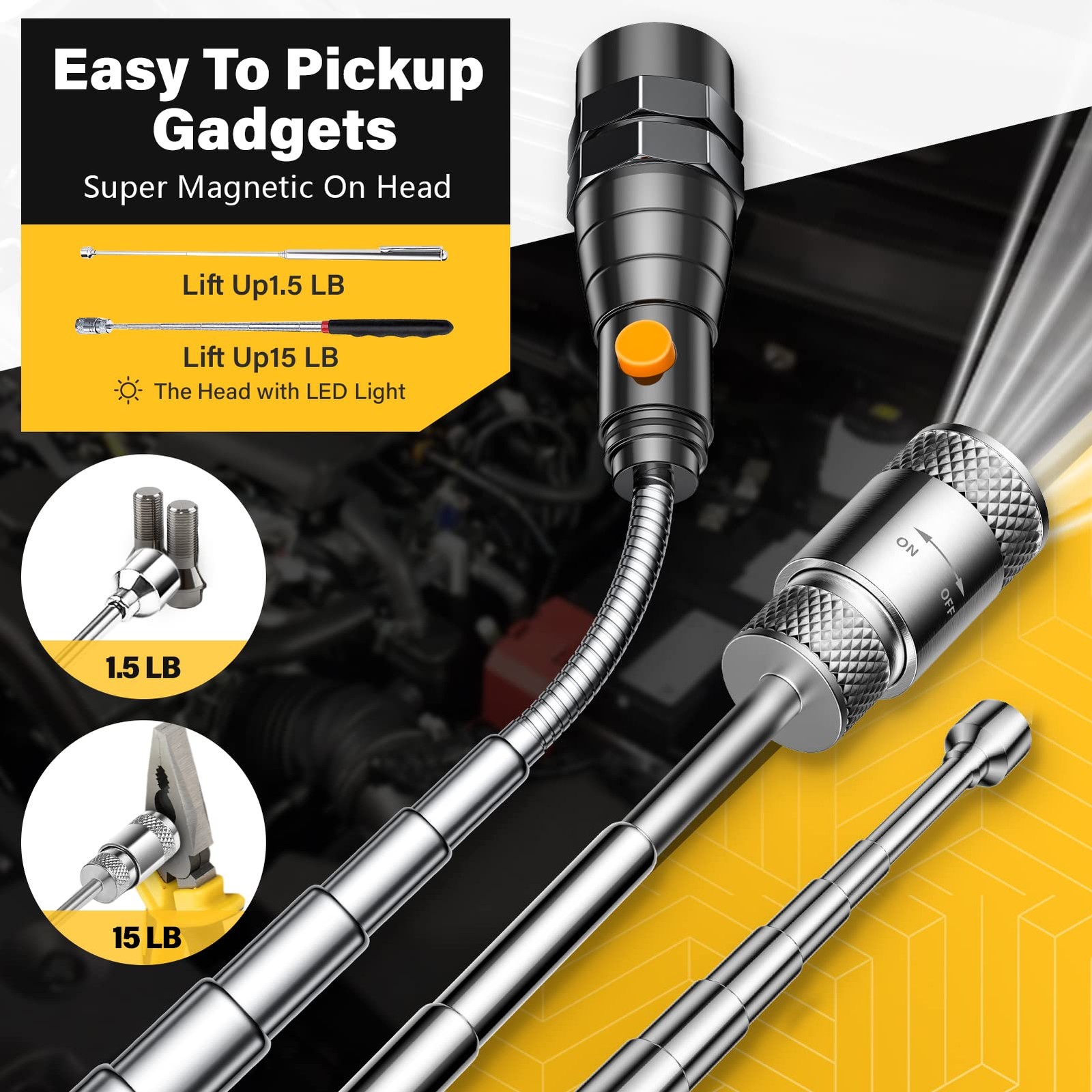 Dream Master Magnetic Pickup Tool Set LED Flashlight Mirror Telescoping 5Pc