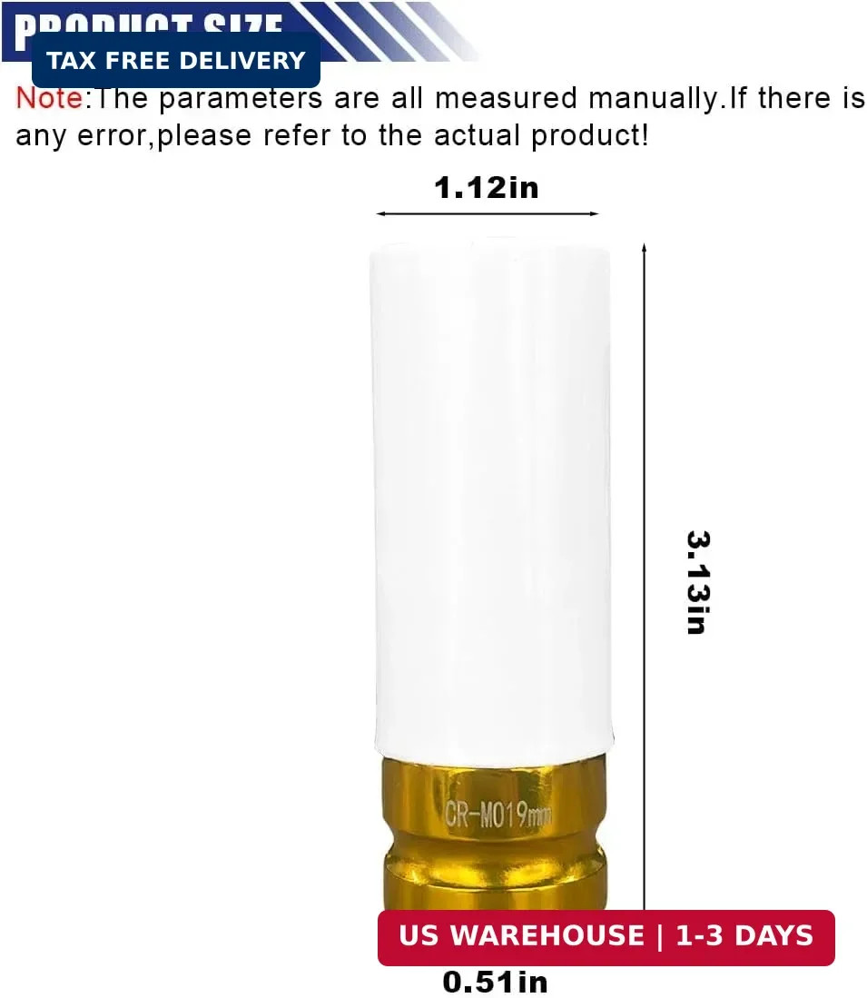 1/2" Drive 19 mm Lug Nut Impact Socket, Non-Marring Deep Lug Nut Socket, Thin...