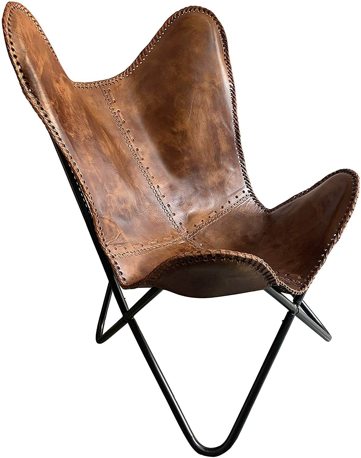 Vintage Handmade Leather Lounge Accent Butterfly Chair Folding Relax Arm Chair