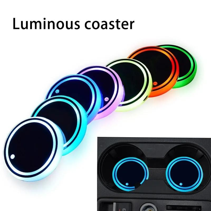 7 Color Changing LED Light Car Cup Holder Lights Decorative Ambient Lighting Glo
