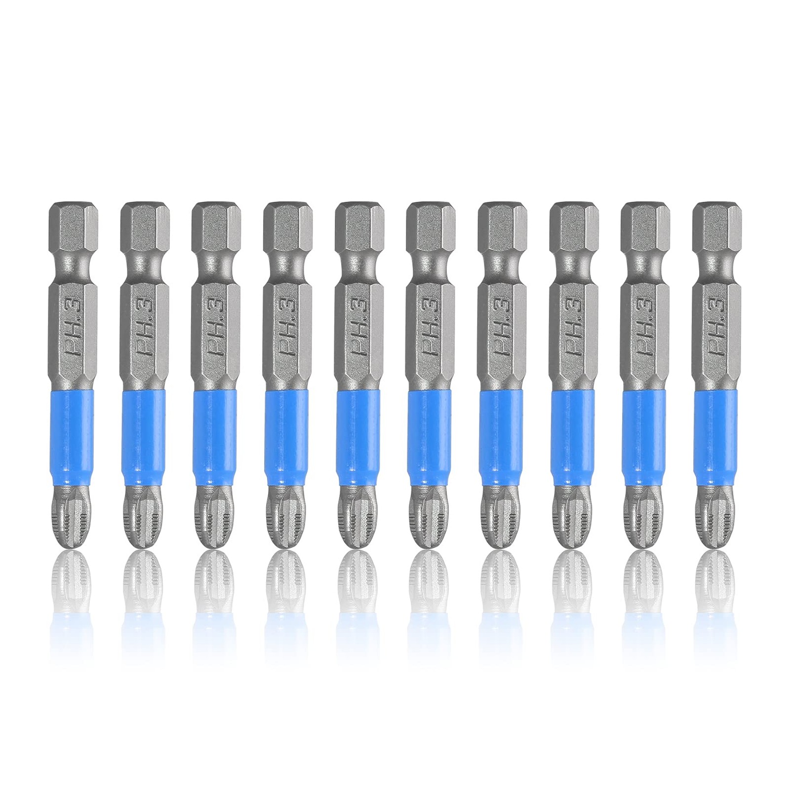 Jiozermi 10 Pcs Magnetic Phillips Screwdriver Bit Set 2 inch Long, PH3-50mm