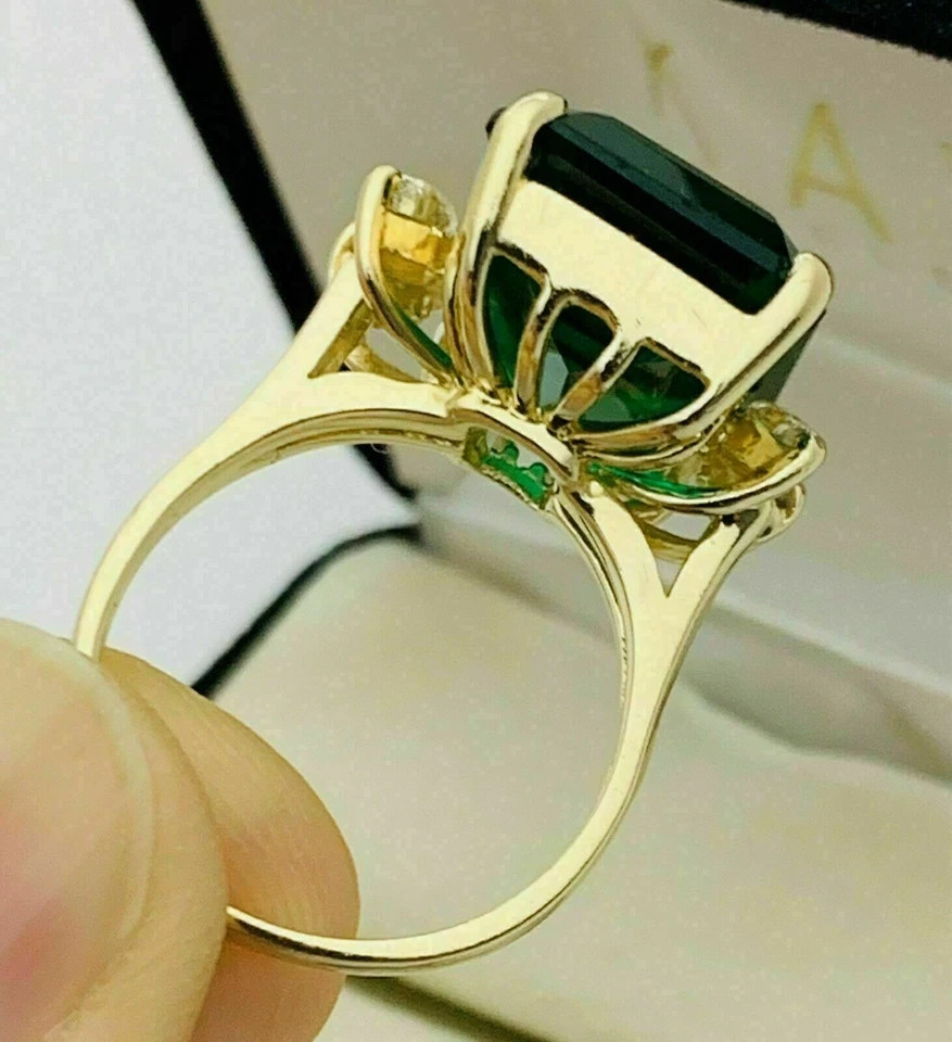 5 Ct Emerald Cut Lab-Created Green Emerald Solitaire Ring 14K Yellow Gold Finish