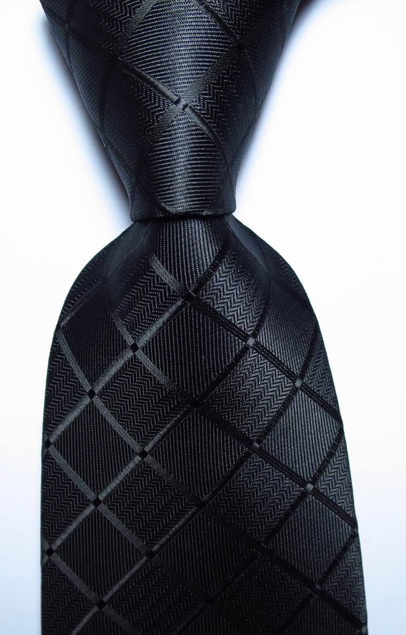 New Classic Checks Full Black JACQUARD WOVEN 100% Silk Men's Tie Necktie