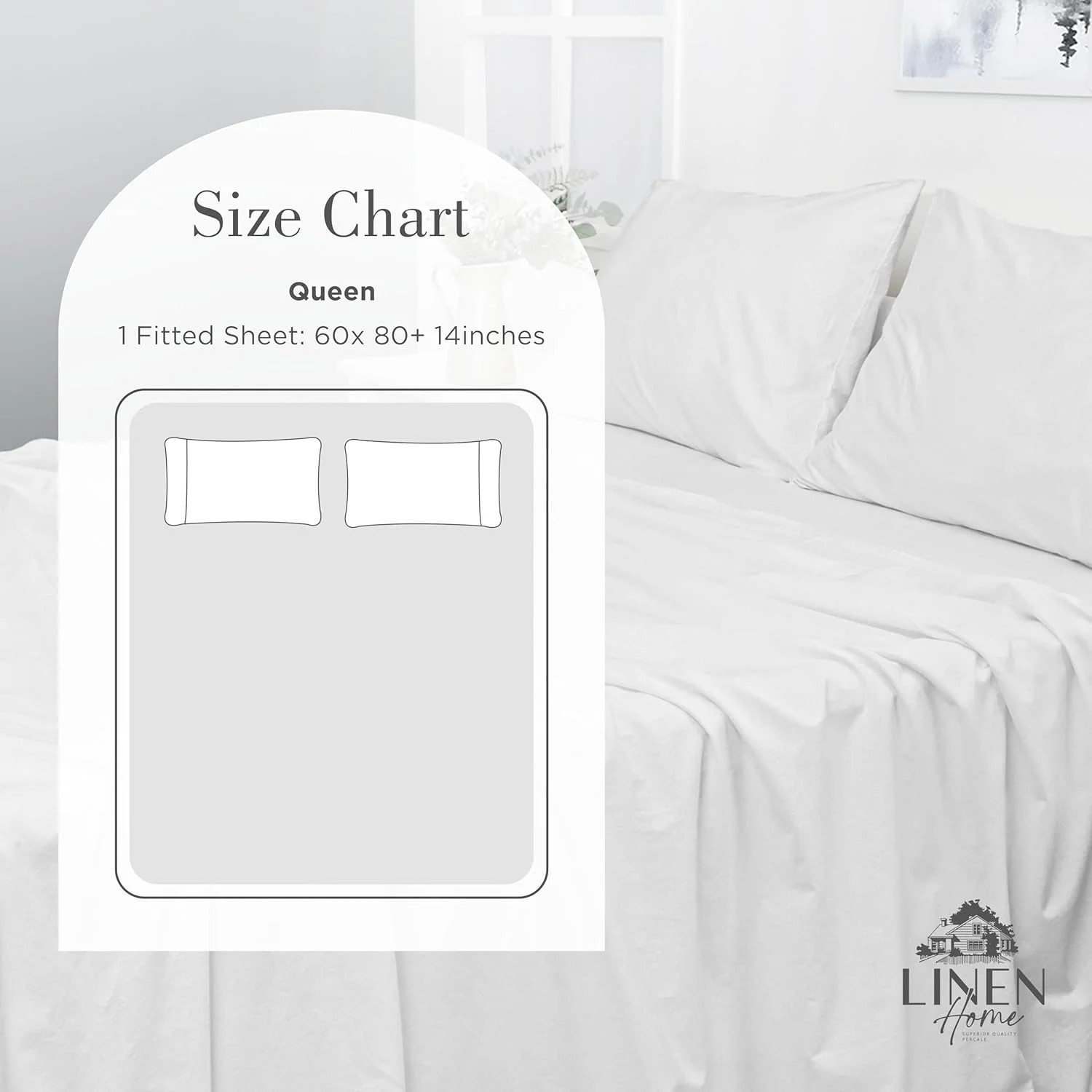 Washed Cotton Percale Fitted Sheet Queen Size White 1 Deep Pocket Fitted Shee...
