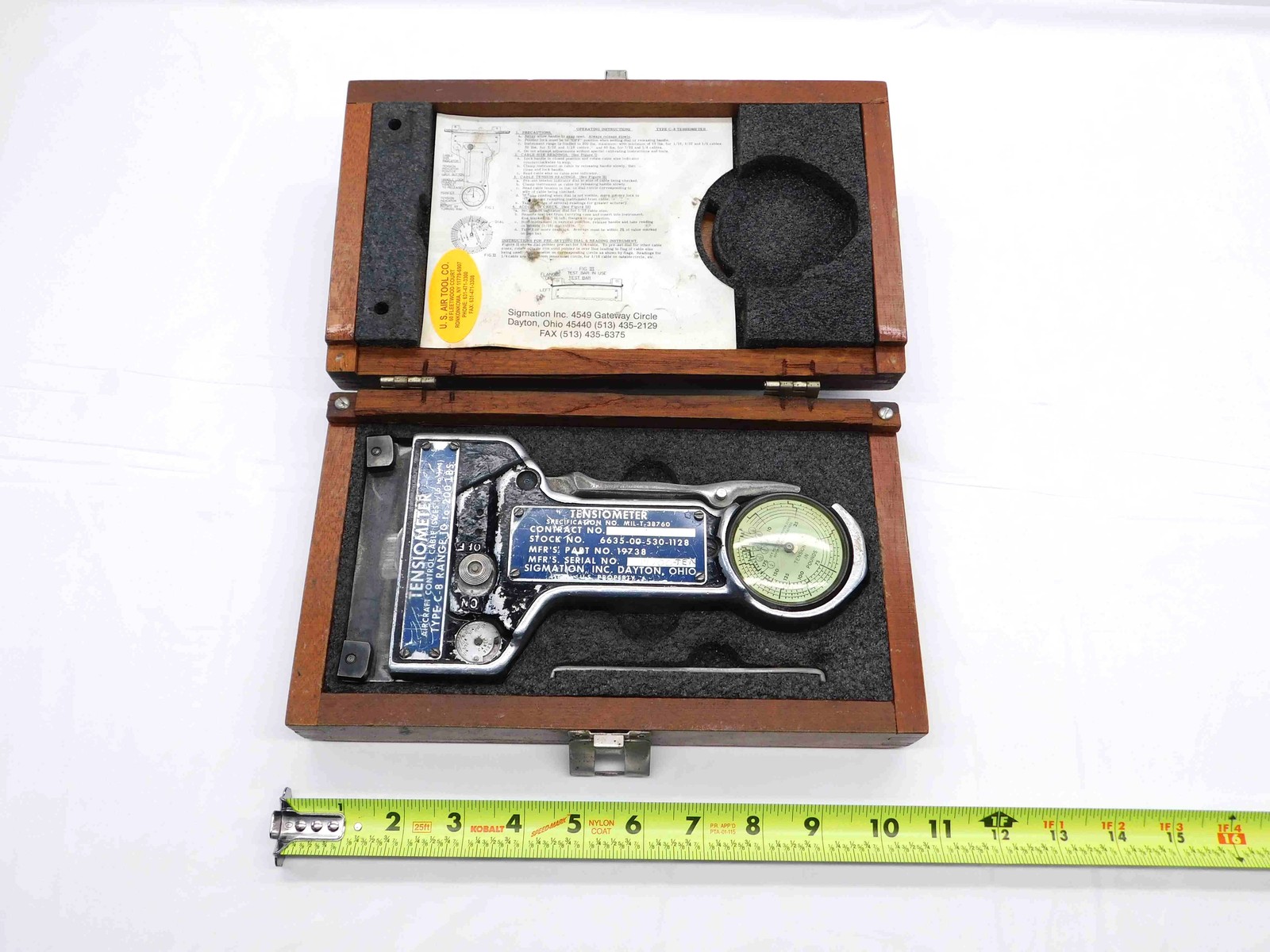 SIGMATION INC. No.19738 TENSIOMETER AIRCRAFT CONTROL CABLE 1/16 - 1/4 TYPE C-8