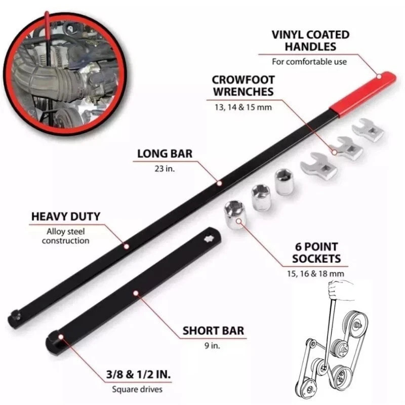 Serpentine Belt Tool Set 3/8"Pulley Wrench Installation Removal Tool