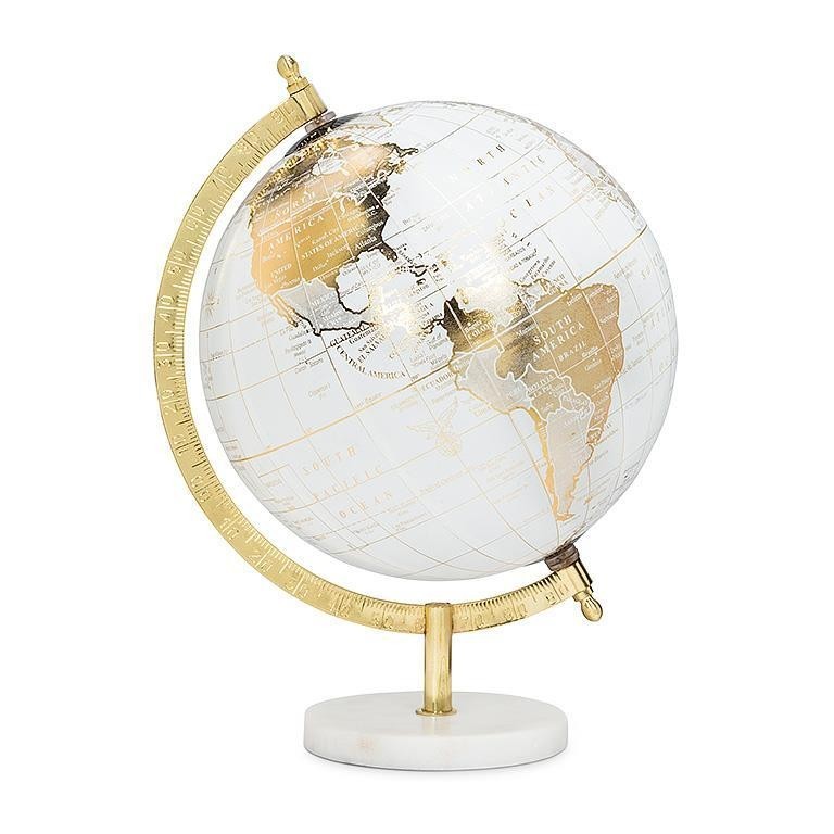Classic White And Gold Plastic Marble Globe on Stand Home Decorative Collection